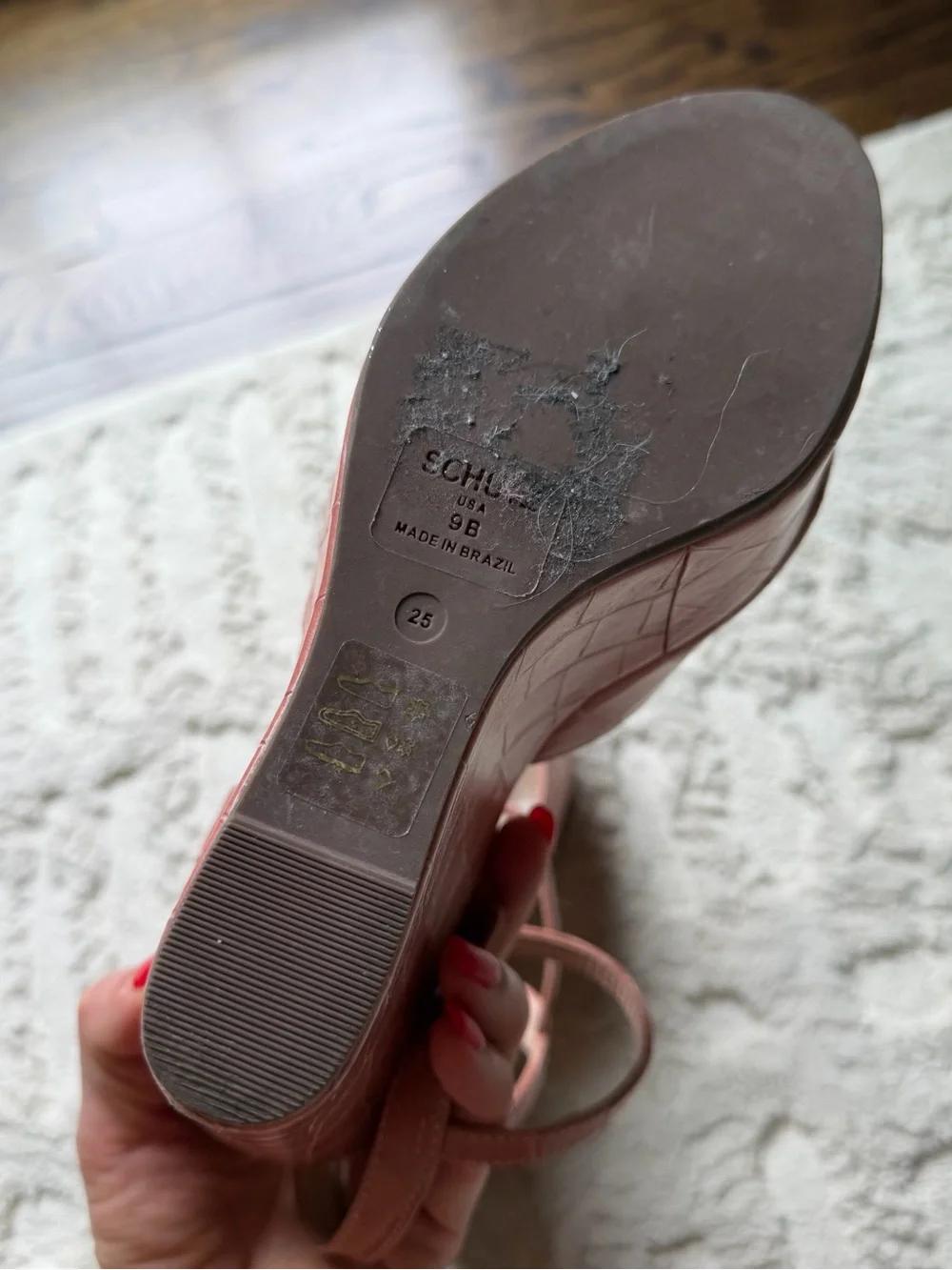 SCHUTZ Mauve Croc-Embossed Wedge Sandals